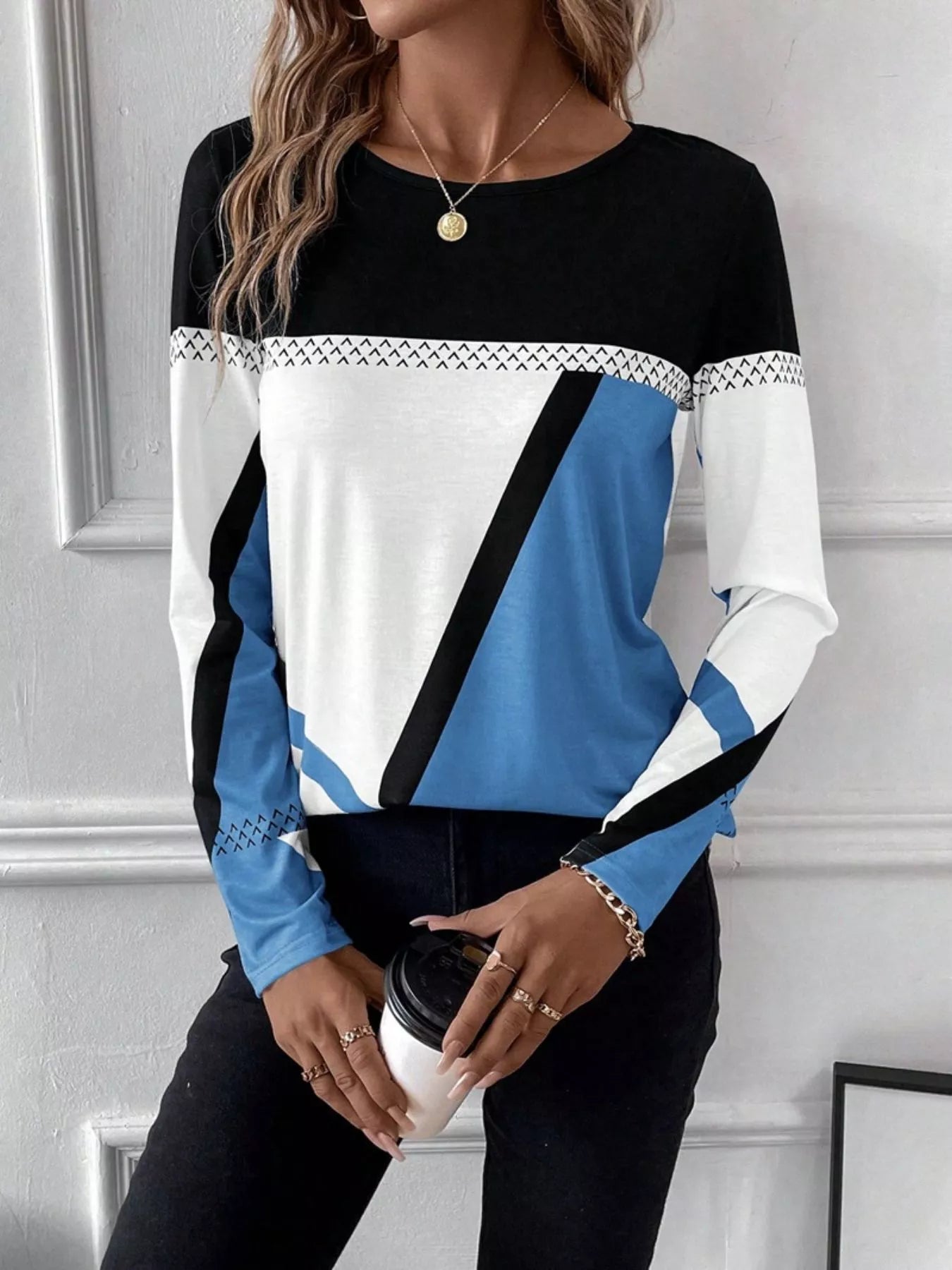 Color Block Long Sleeve T-Shirt OutfitFlow