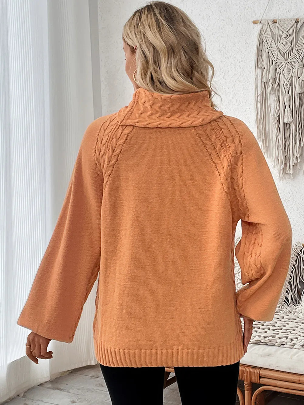 Cable-Knit Turtleneck Long Sleeve Sweater OutfitFlow