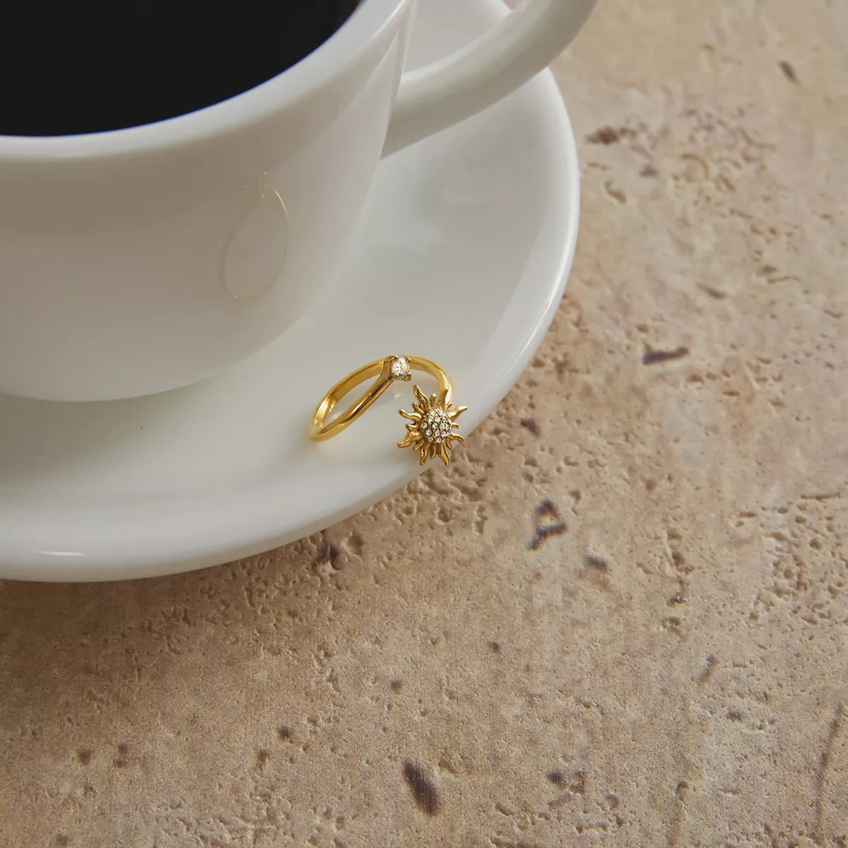 18K Gold-Plated Zircon Sun Bypass Ring OutfitFlow