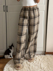 Outfit Flow - Drawstring Plaid Wide Leg Pants