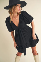 Aemi+Co Tied Back Ruffled Short Sleeve Mini Dress OutfitFlow