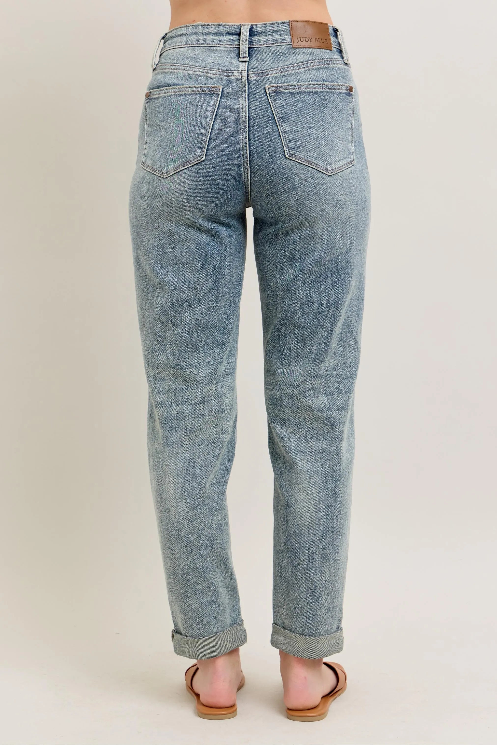 Judy Blue Full Size Hw Vintage Wash Double Roll Cuff Bf Jeans Plus Size OutfitFlow