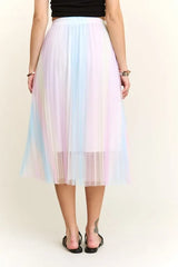 ADORA Unicorn Pleated Mesh Flare Midi Skirt OutfitFlow