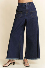 Davi & Dani Patch Pocket Wide Leg Culotte Jeans OutfitFlow