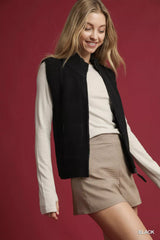 Umgee Zip-Up Sweater Vest with Ribbed Trim OutfitFlow