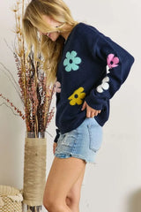 ADORA Full Size Flower Popped Sweater Plus Size OutfitFlow