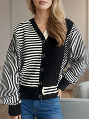 Outfit Flow - Striped Button Down Long Sleeve Cardigan