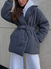 Puffer Long Sleeve Winter Coat with Belt