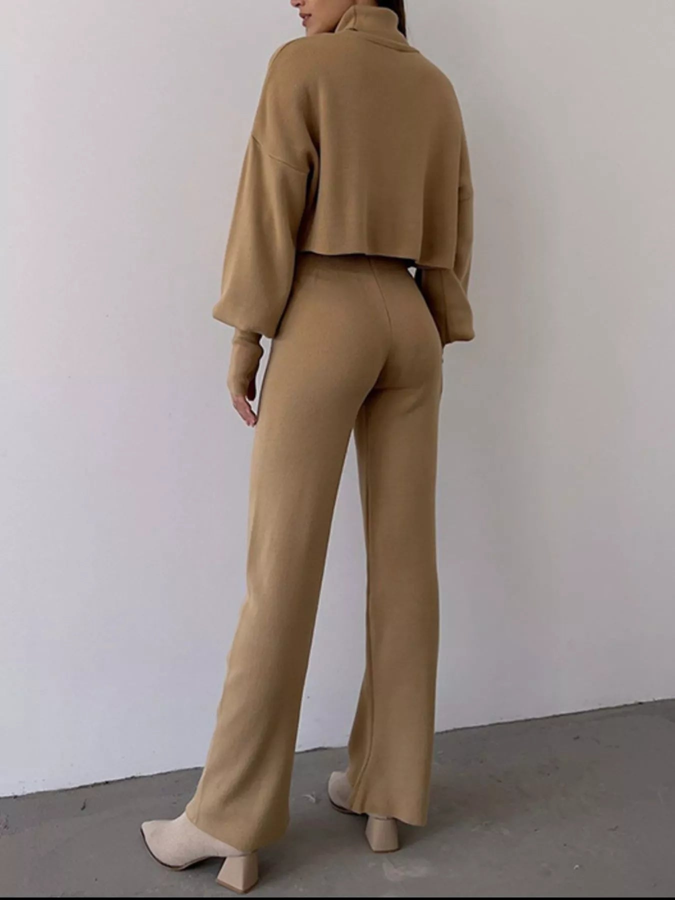 Turtleneck Long Sleeve Top & Pants Set OutfitFlow