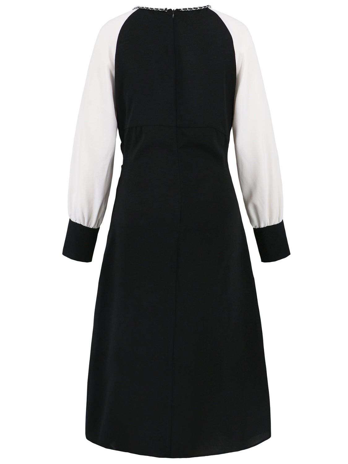 Outfit Flow - Ruched Contrast Long Sleeve Midi Dress