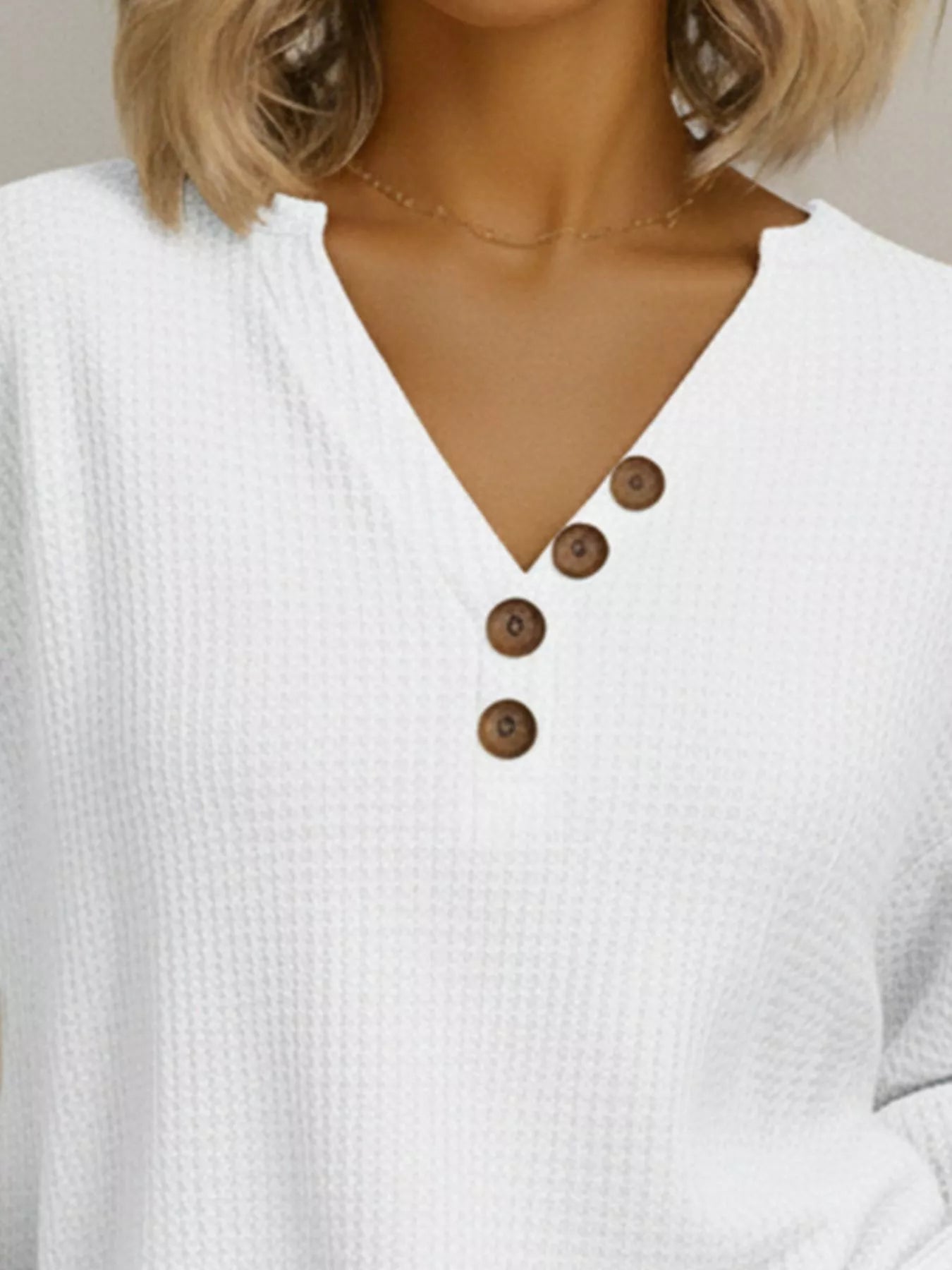 Full Size Casual Waffle Knit V-Neck Long Sleeve T-Shirt Plus Size OutfitFlow