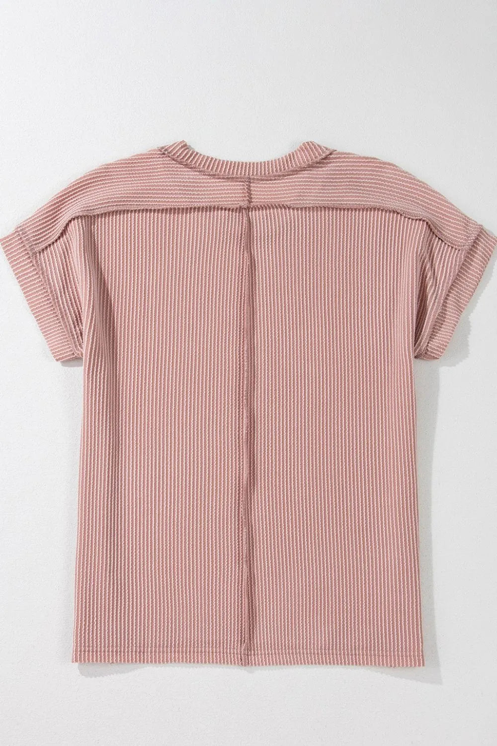 Casual Ribbed Short Sleeve Round Neck T-Shirt OutfitFlow