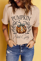 Pumpkin Graphic Round Neck Short Sleeve T-Shirt OutfitFlow