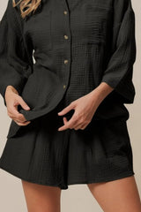 BiBi Crinkle Gauze Shirt and Short Set OutfitFlow