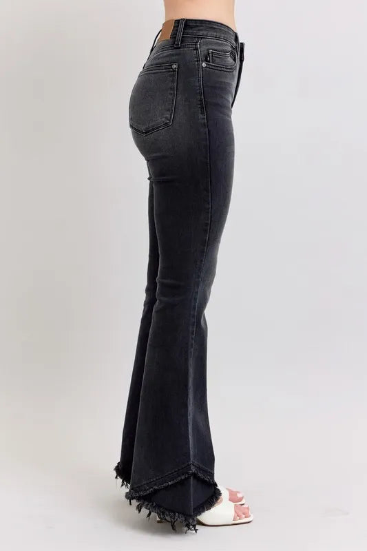 Judy Blue Full Size High Waist Flare W/ Mock Fray Tulip Hem Plus Size OutfitFlow