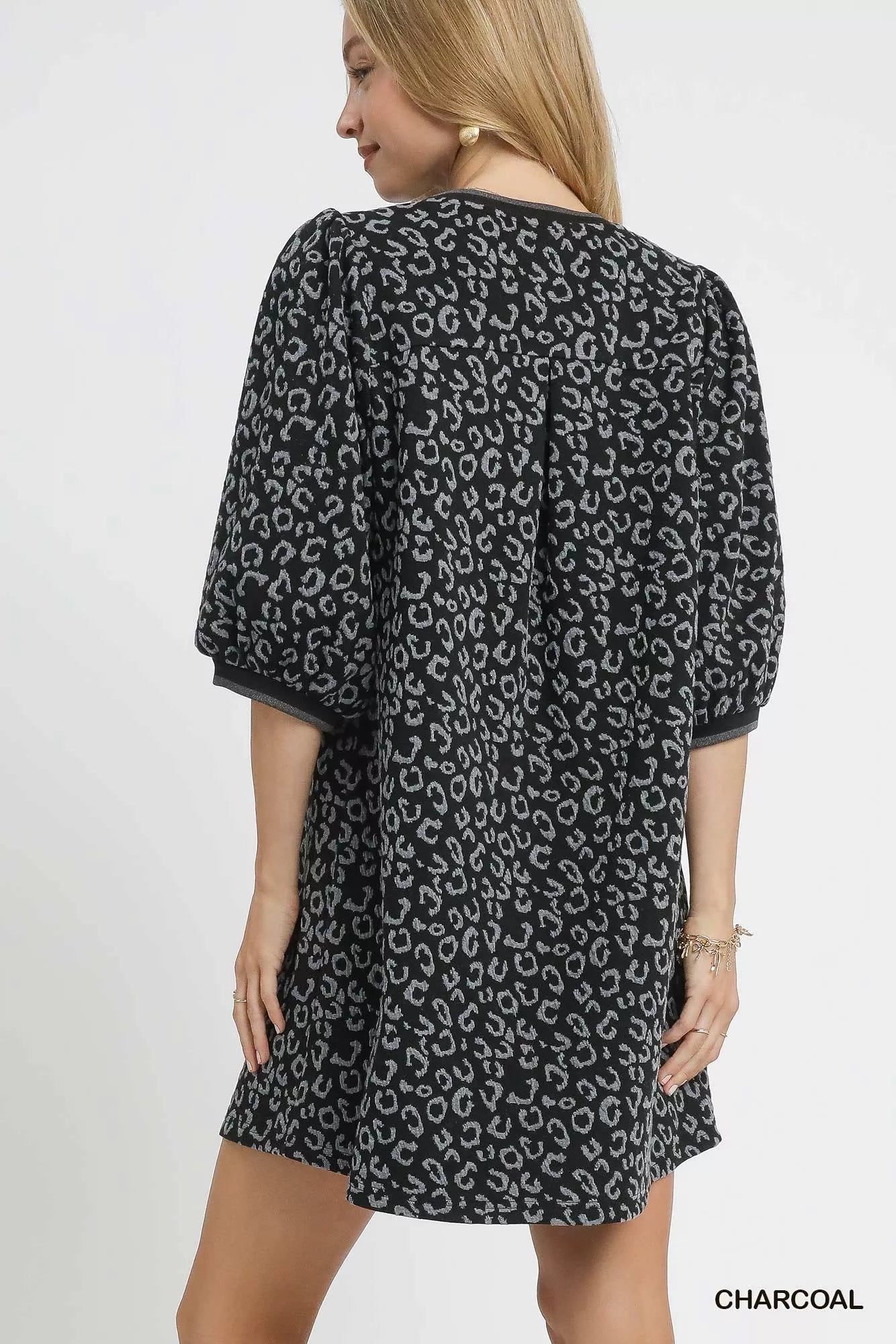 Umgee Leopard Print Jacquard Mini Dress OutfitFlow
