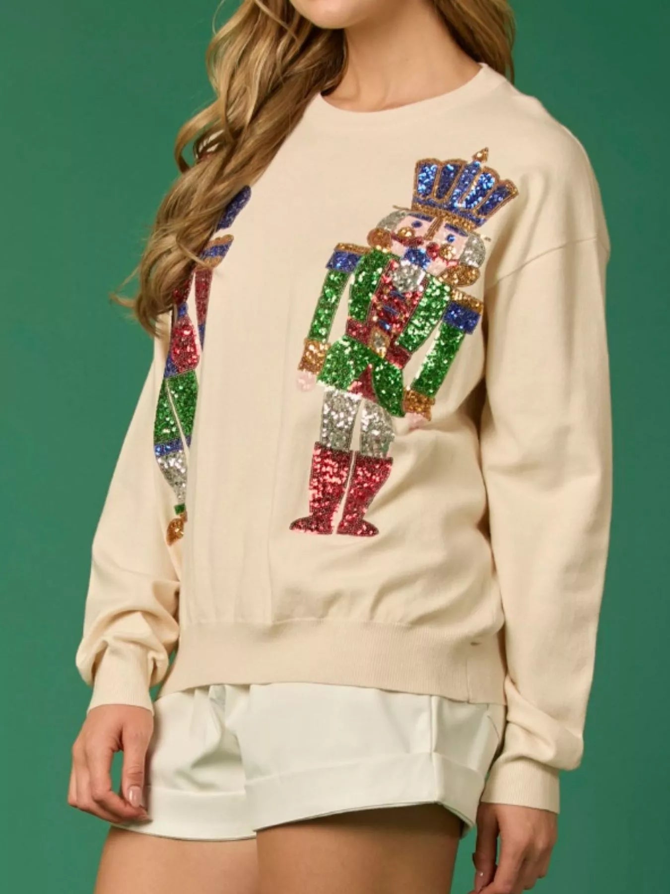 Sequined Nutcracker Long Sleeve Sweatshirt OutfitFlow
