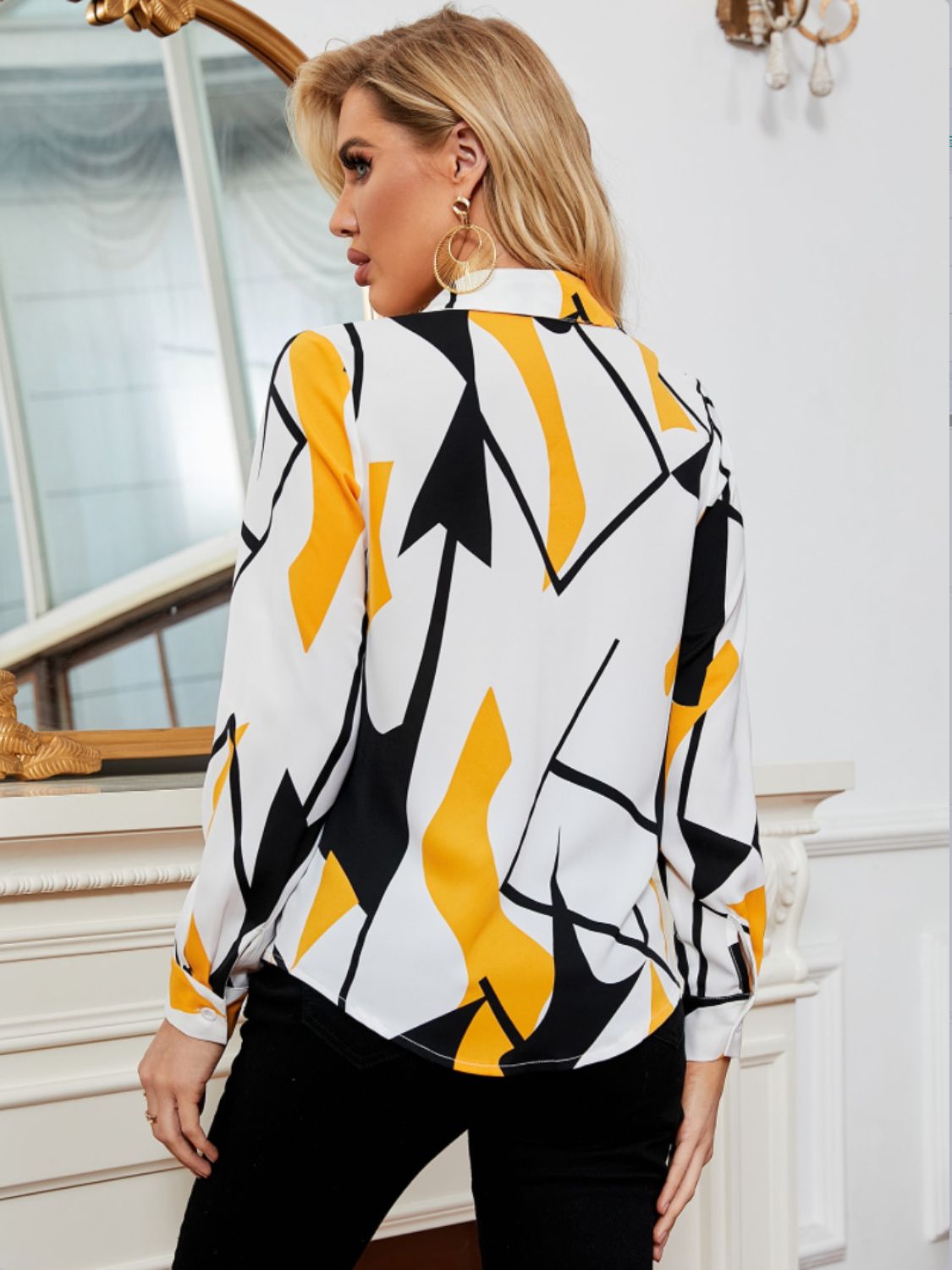 Printed Collared Neck Long Sleeve Shirt