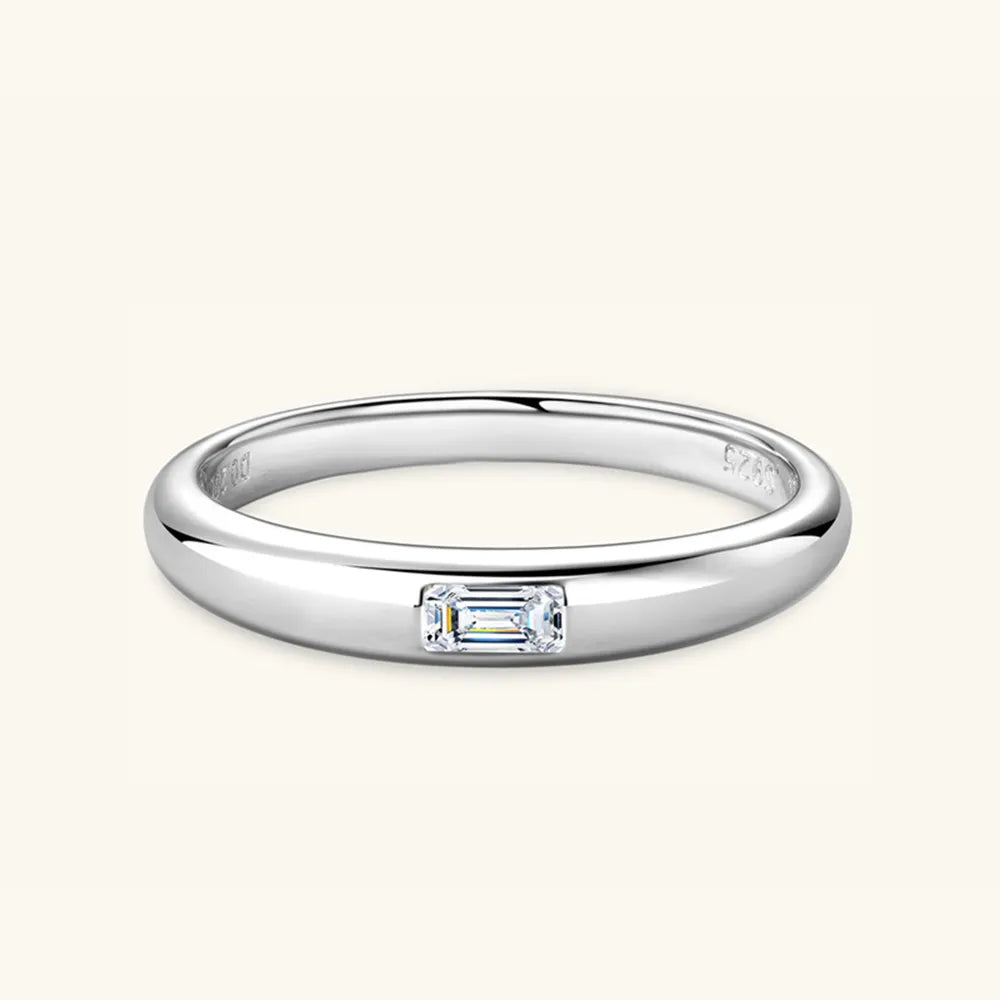 925 Sterling Silver Inlaid Moissanite Ring Silver Rectangular Drill OutfitFlow