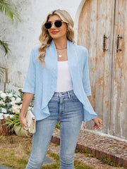 Eyelet Open Front Three-Quarter Sleeve Top OutfitFlow