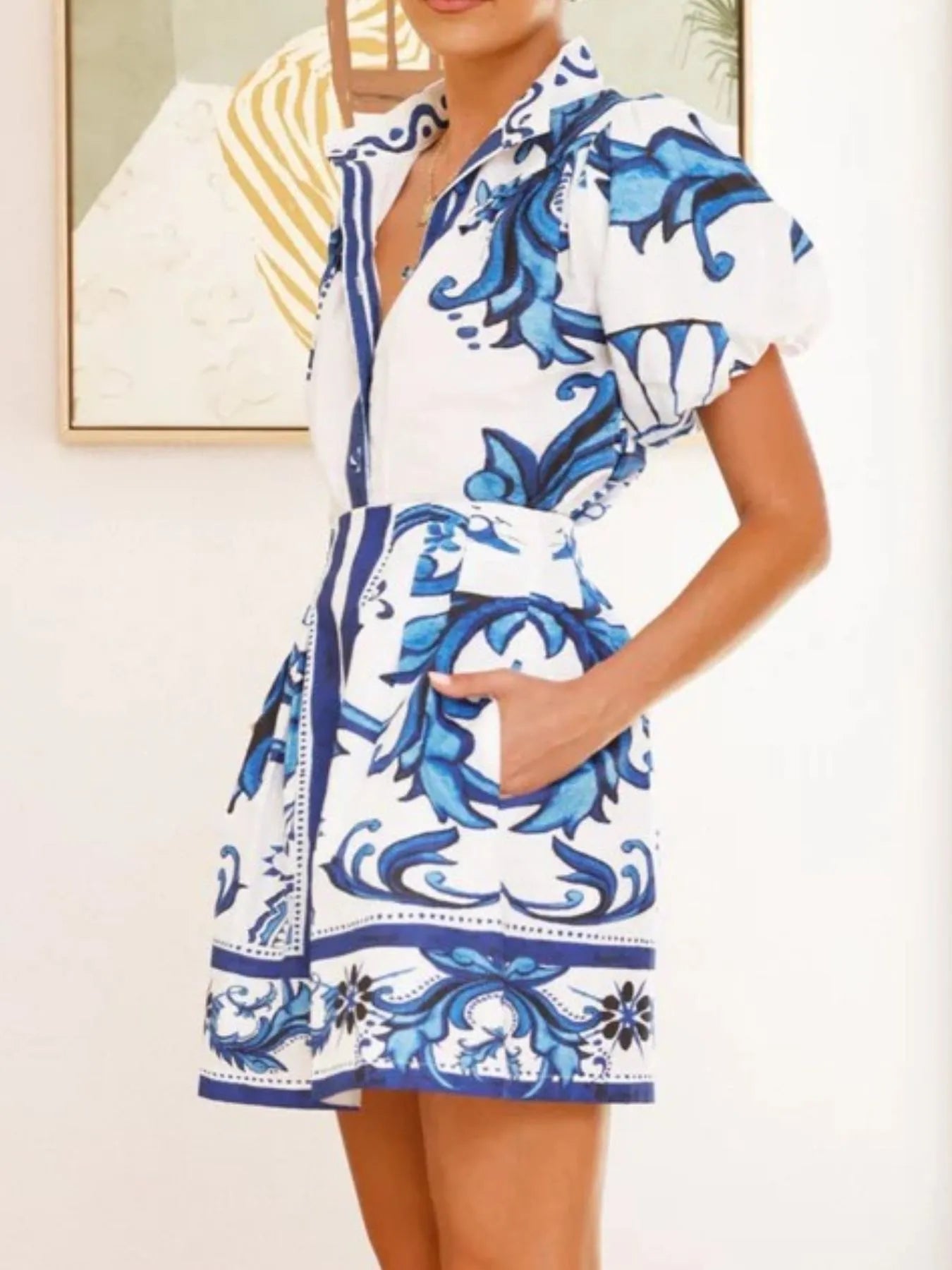 Puff Sleeve Printed Top and Zip Back Skirt Set OutfitFlow
