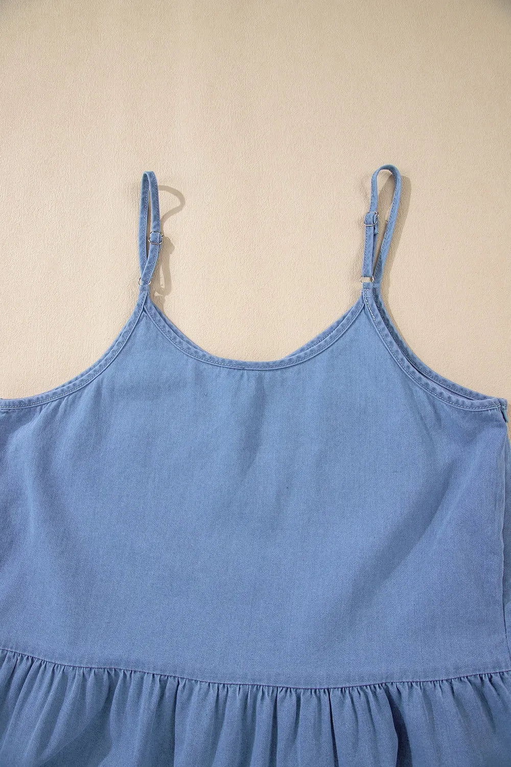 Ruffled Spaghetti Straps Denim Tank Top OutfitFlow