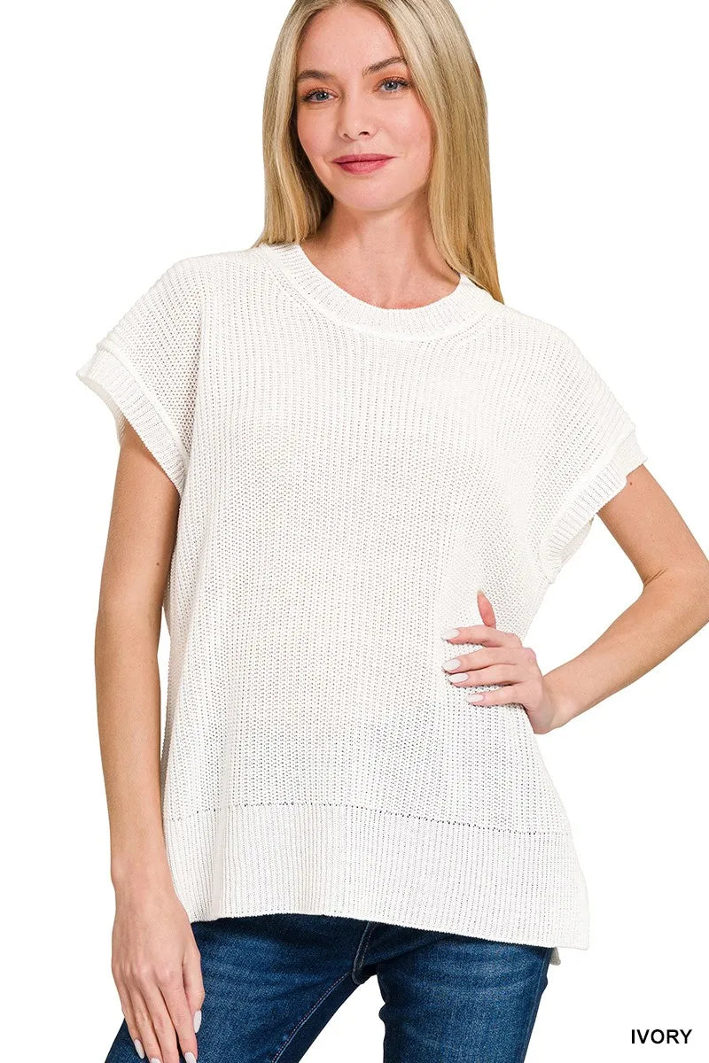 Zenana Oversized Crew Neck Sweater IVORY OutfitFlow
