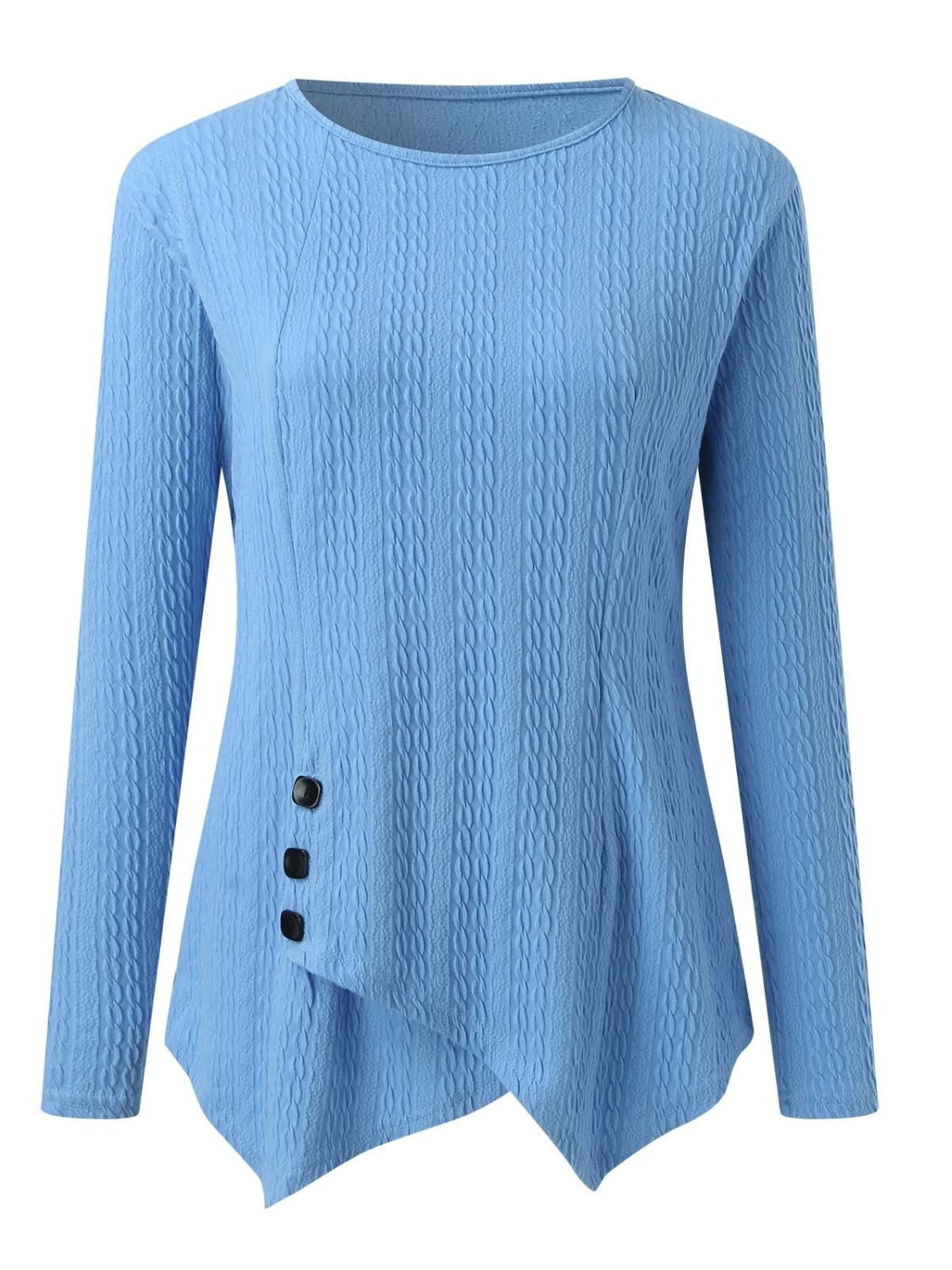 Outfit Flow - Decorative Button Round Neck Long Sleeve Top