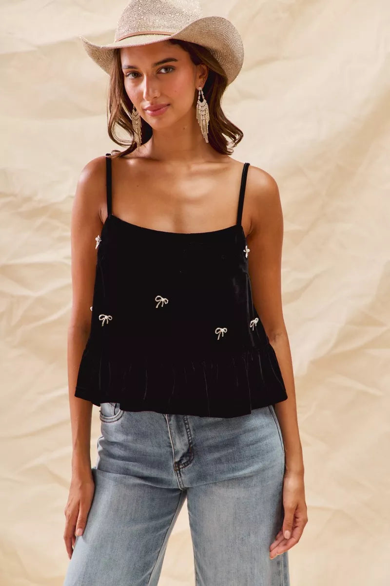 SO ME Holiday Velvet Ribbon Rhinestone Christmas Top OutfitFlow