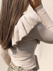 Ruffled Surplice Long Sleeve Knit Top OutfitFlow