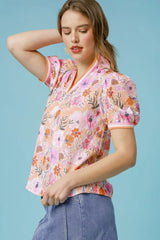 Umgee Floral Print Puff Sleeve Blouse OutfitFlow