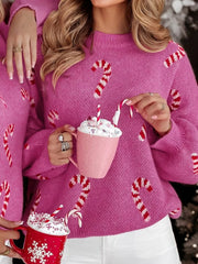 Christmas Candy Cane Holiday Drop Shoulder Sweater OutfitFlow
