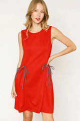 Umgee Round Neck Sleeveless Tank Dress with Pockets Red OutfitFlow