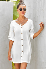 Buttoned V-Neck Dress OutfitFlow