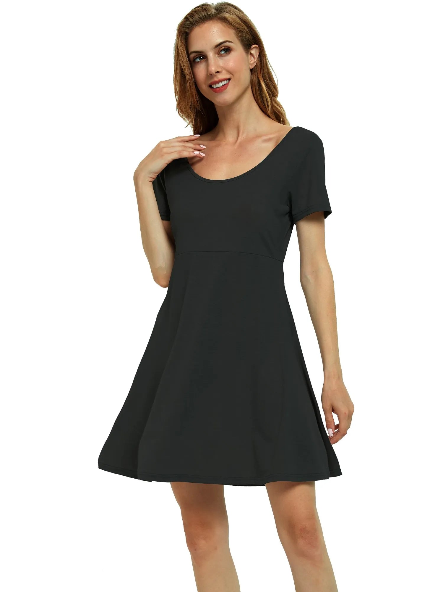 Round Neck Short Sleeve Flared Summer Dress OutfitFlow