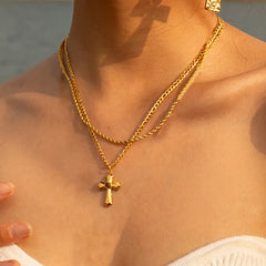 18K Gold-Plated Layered Cross Pendant Necklace Gold One Size OutfitFlow