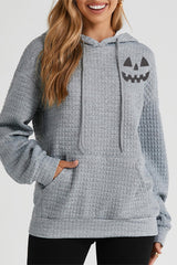 Pumpkin Face Graphic Drawstring Hoodie with Pocket OutfitFlow