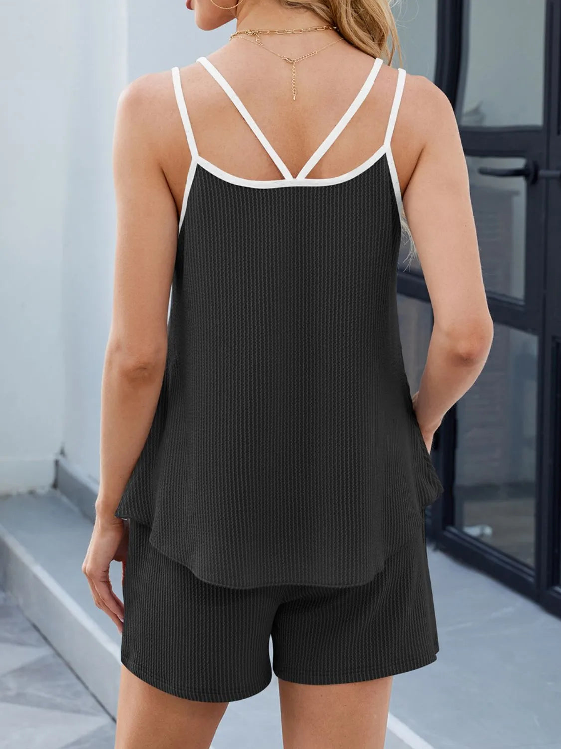 Casual Ribbed Tank Top and Shorts Set OutfitFlow