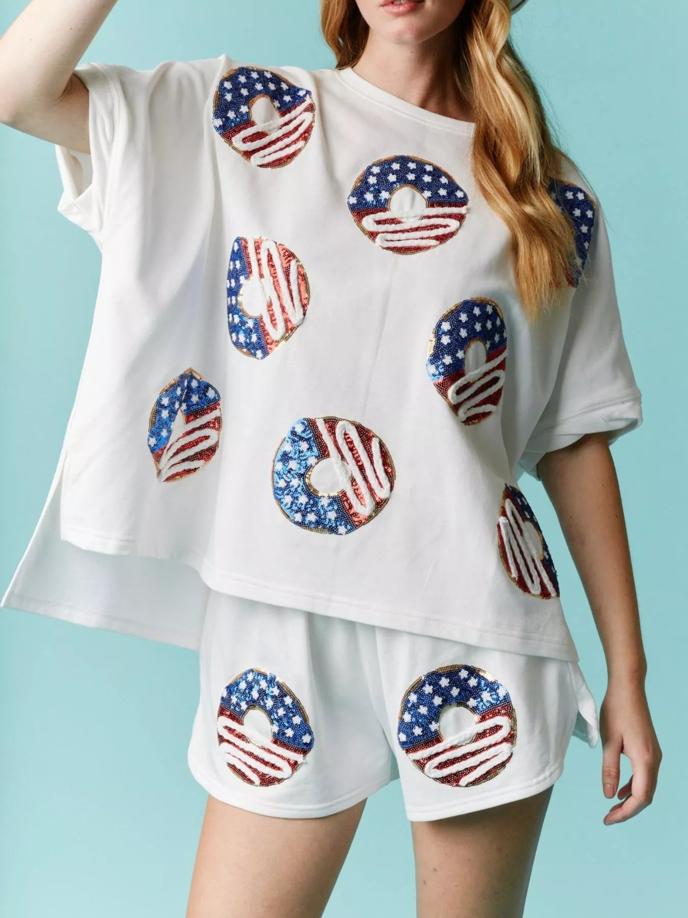 Sequin High-Low Top and Shorts Set Doughnut OutfitFlow