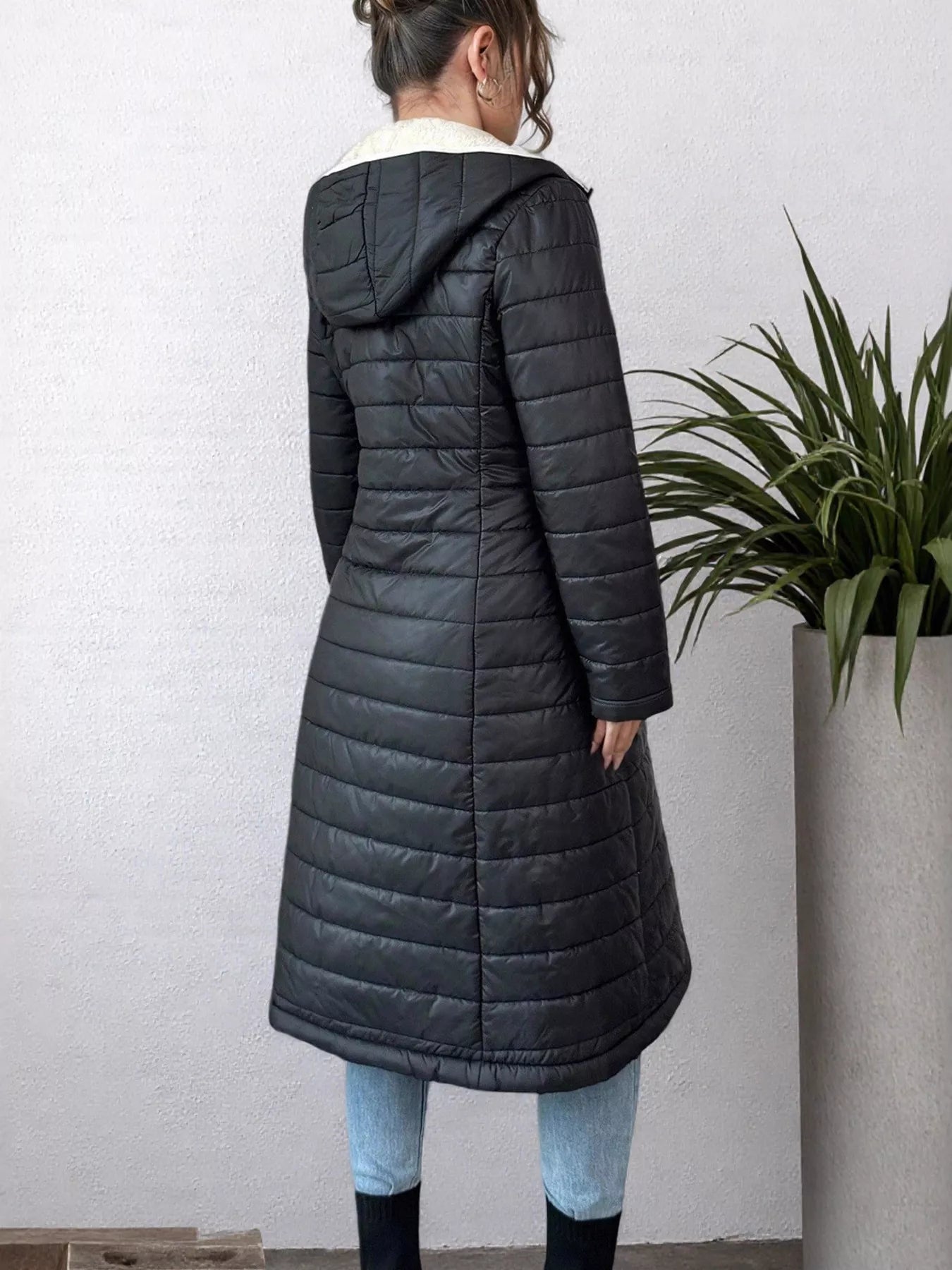 Zip Up Quilted Hooded Puffer Coat Trendsi