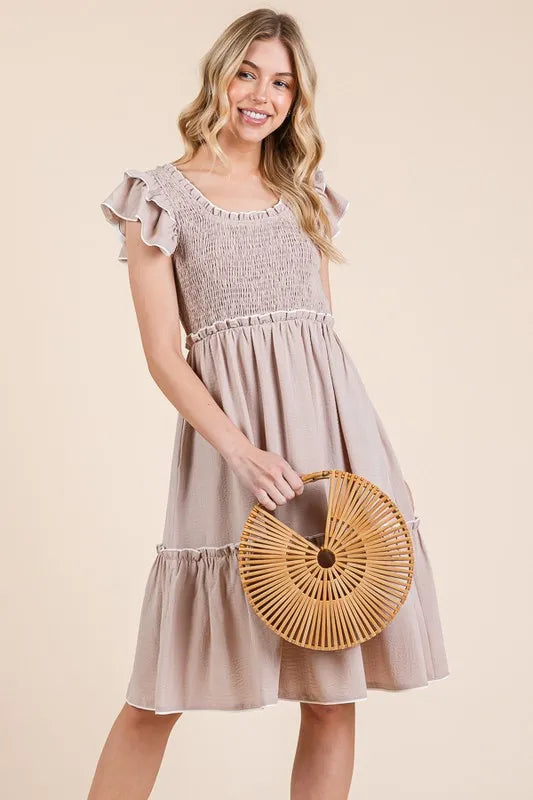 Lime 'N' Chili Ruffle Trim Smocked Dress with Contrast OutfitFlow