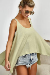 BiBi High and Low Flare Knit Tank Top OutfitFlow