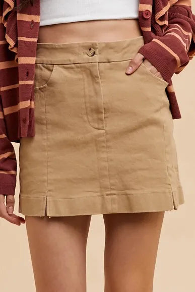 Annie Wear Comfort Stretch Cotton Slit Detailed Mini Skirt KHAKI OutfitFlow