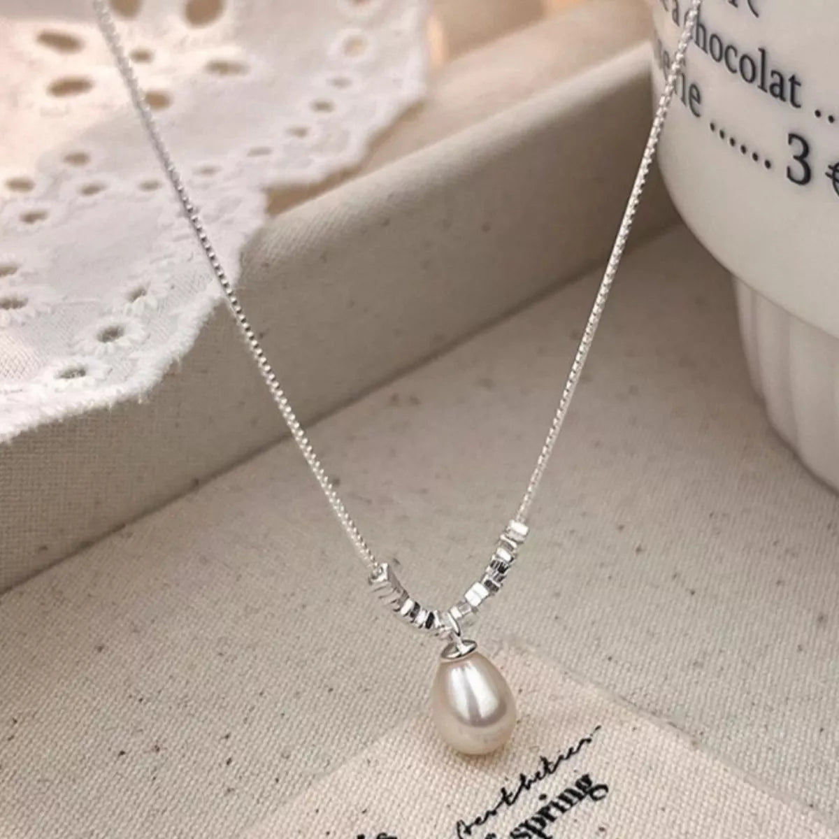 925 Sterling Silver Pearl Drop Necklace Trendsi
