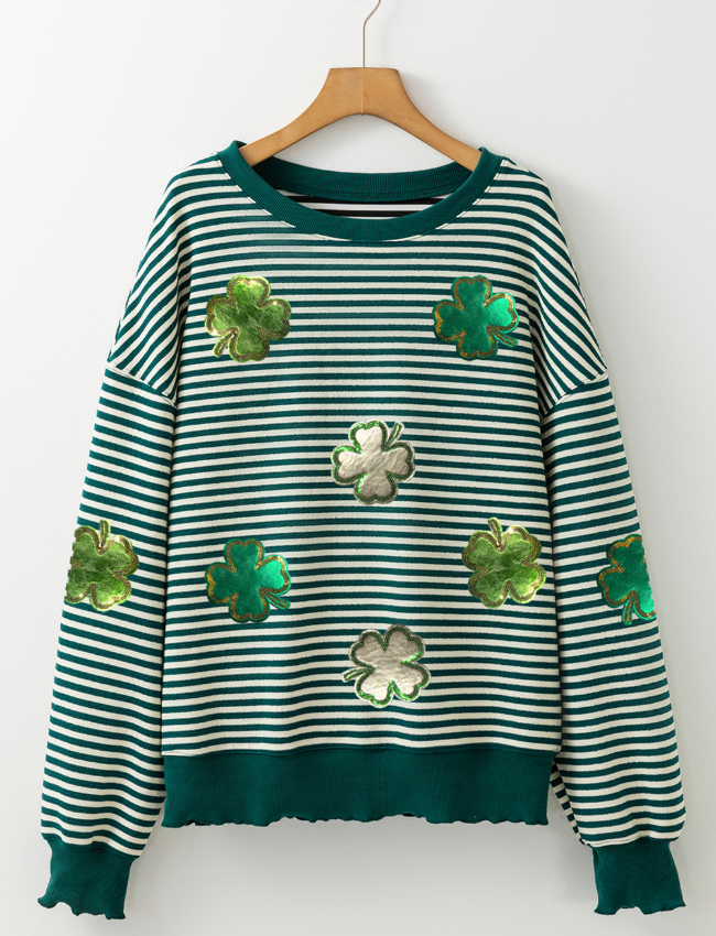 Stripe Lucky Clover Drop Shoulder Sweatshirt OutfitFlow