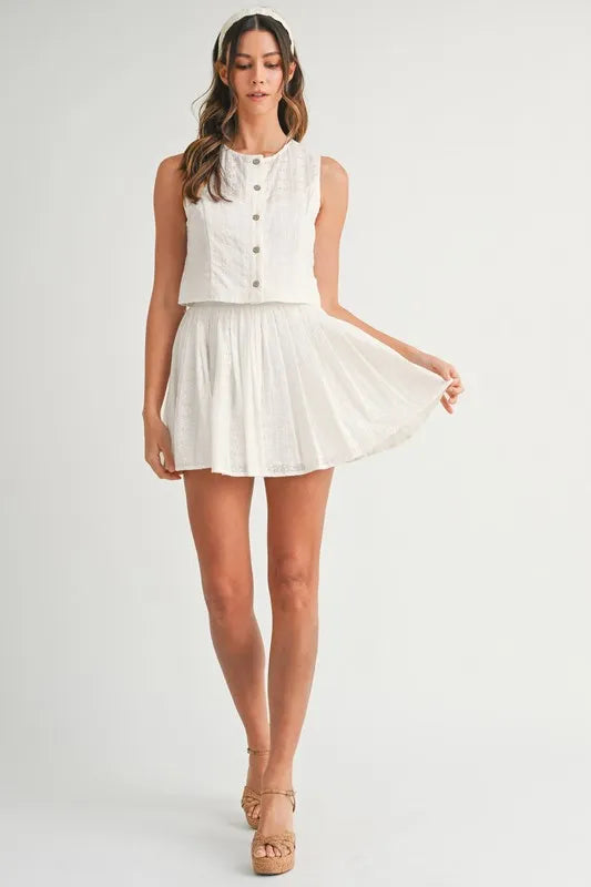 MABLE Eyelet Lace Top and Mini Skirt Set OutfitFlow