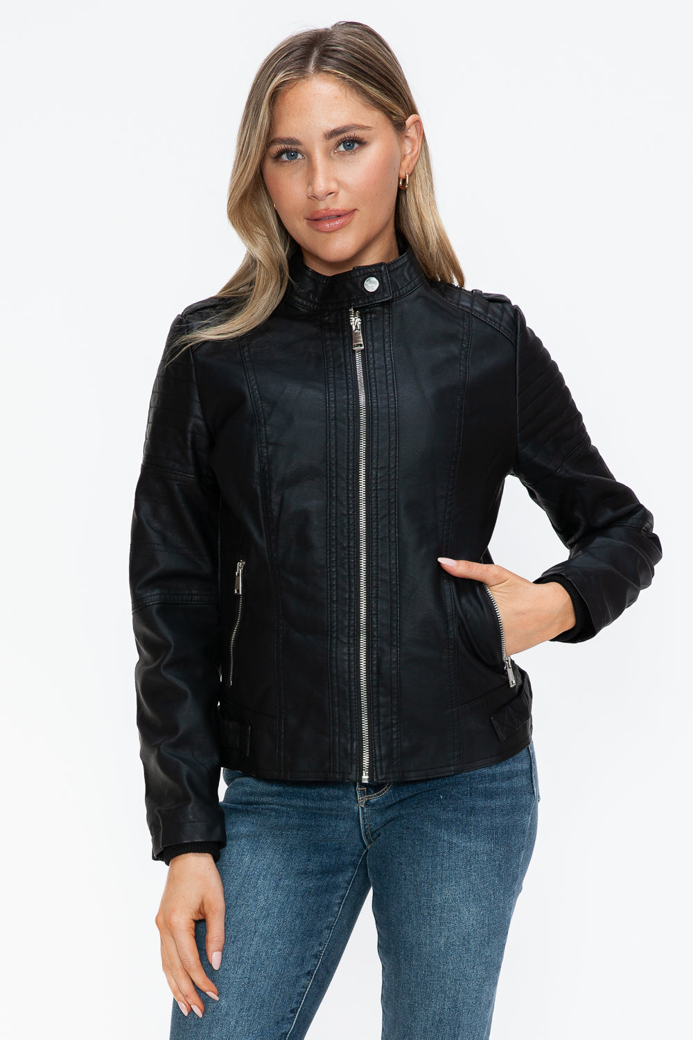 Outfit Flow - Snobbish PU Leather Biker Jacket with Side Zip Pockets