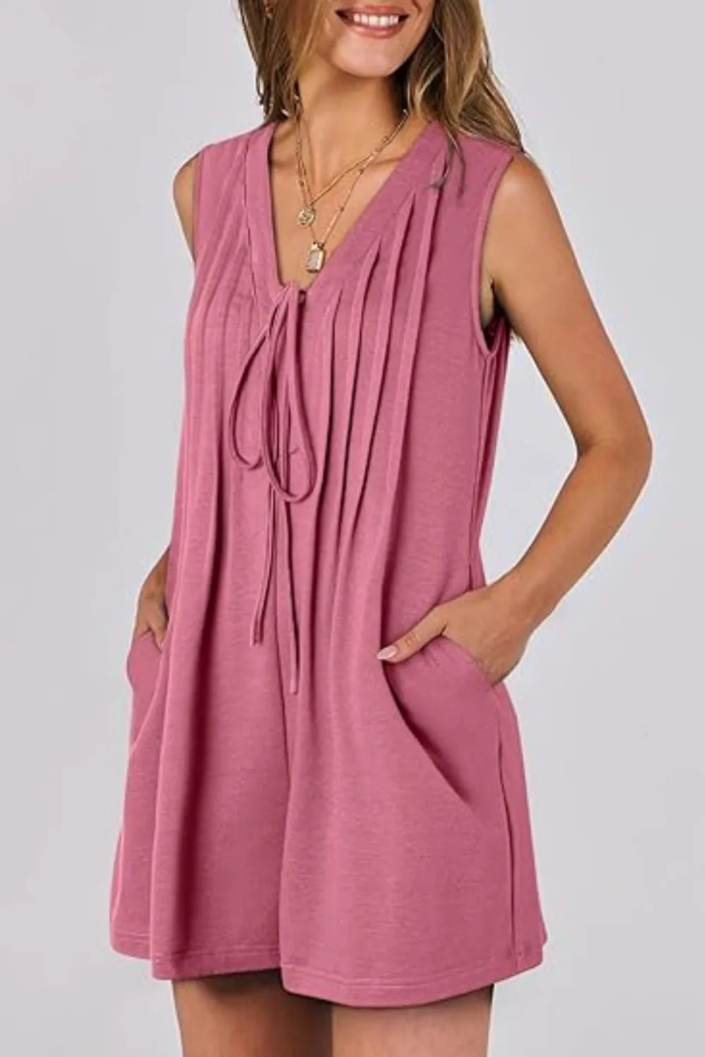 Tie Front Sleeveless Romper OutfitFlow