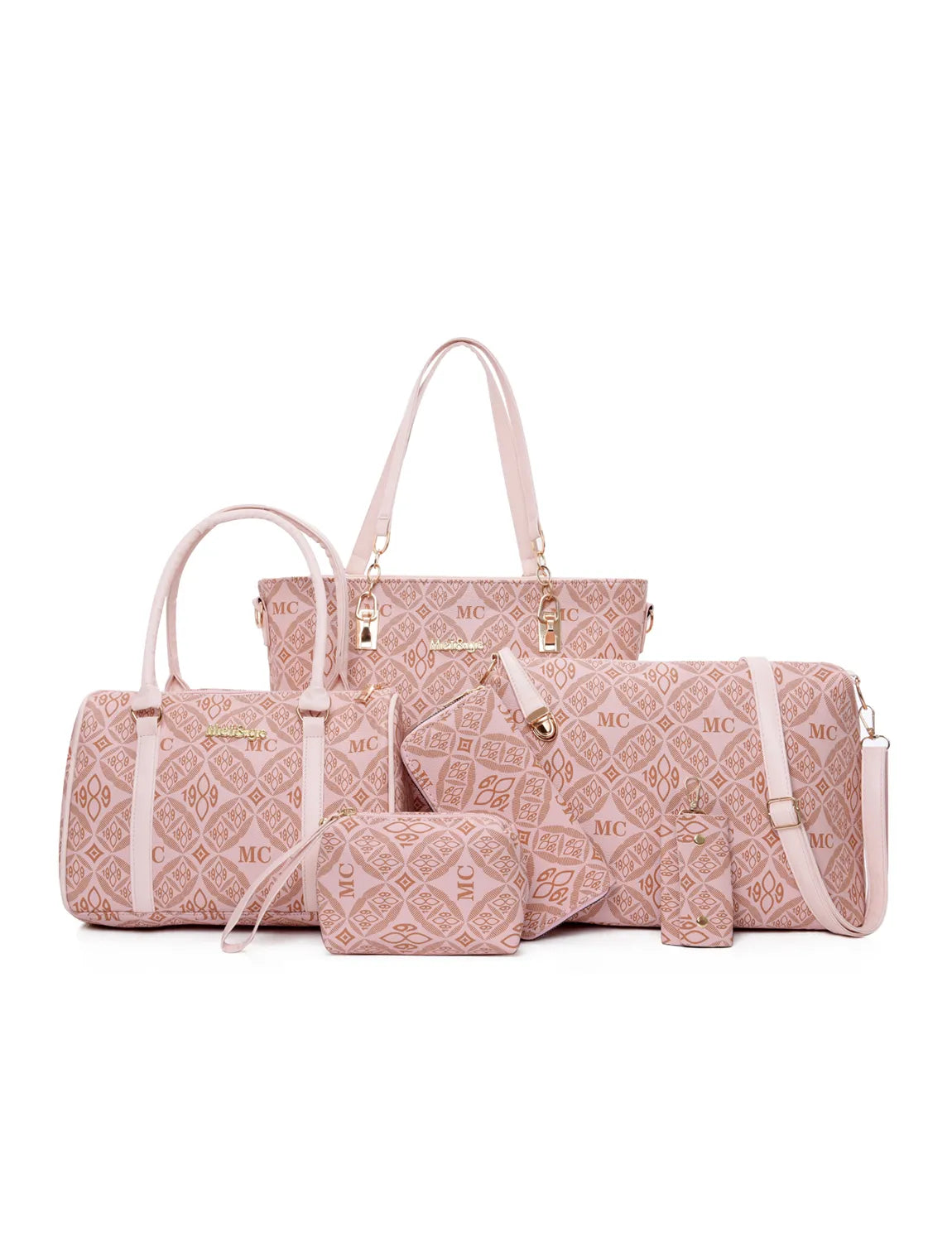 6-Piece Geometric Pattern Bag Set Pink onesize OutfitFlow
