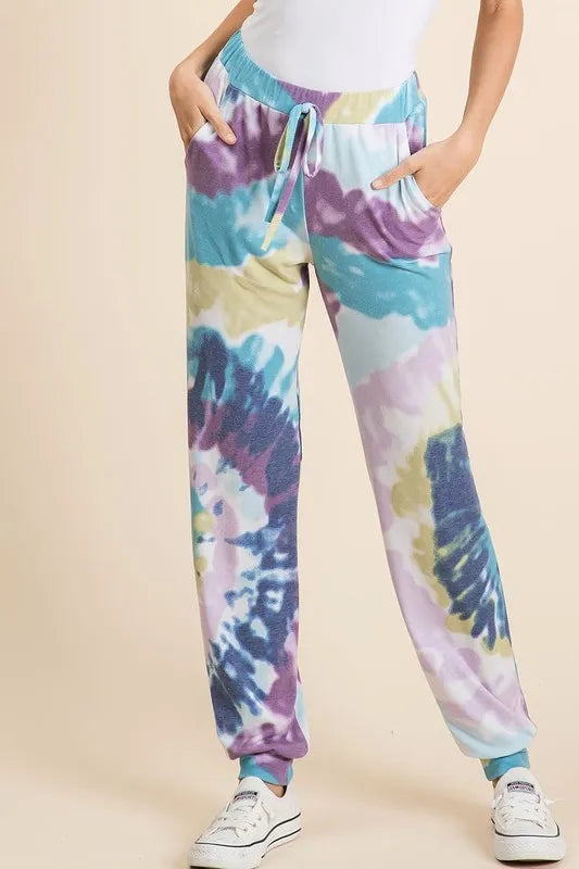 BiBi Tie Dye French Terry Casual Pants LAVENDER BLUE OutfitFlow